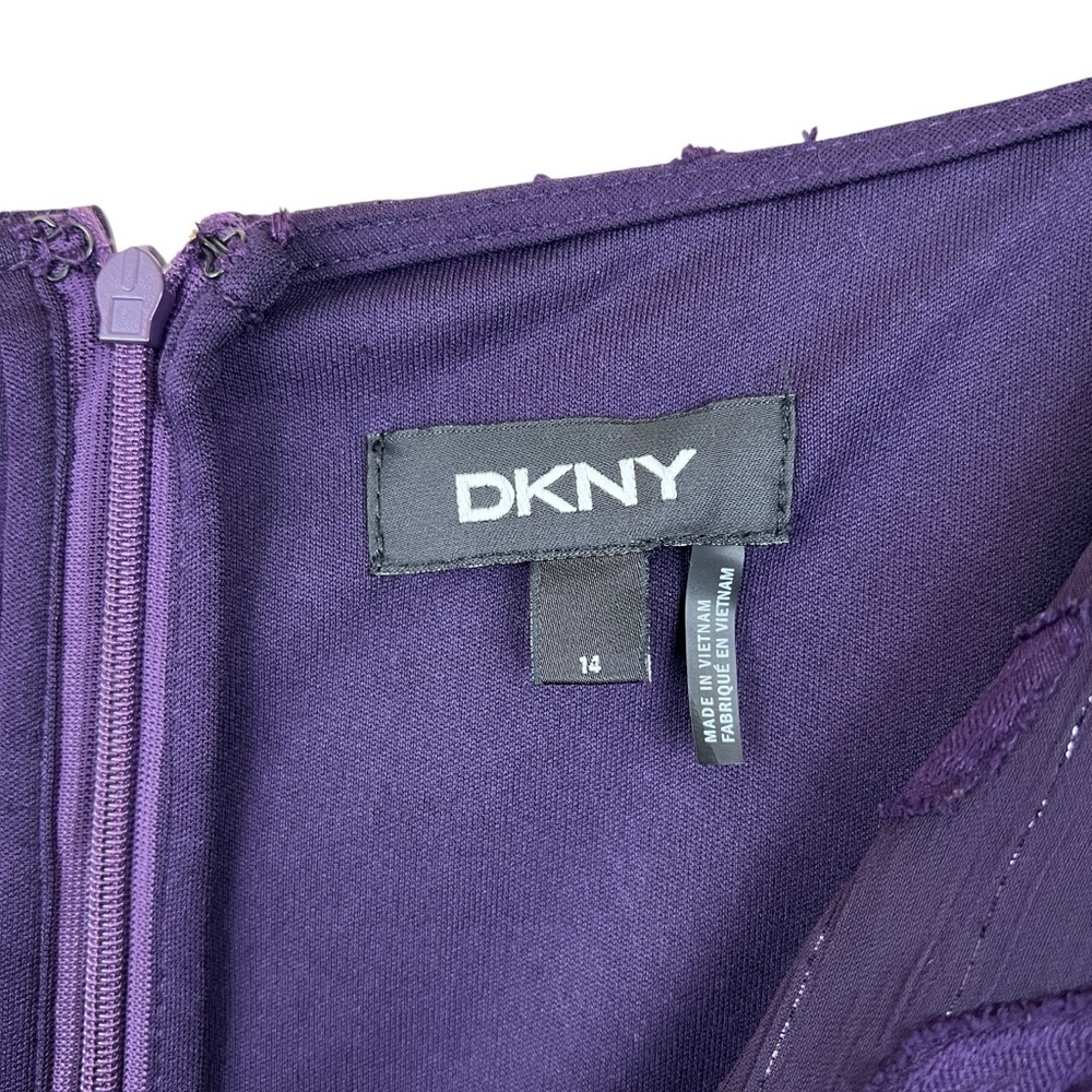 DKNY Women's Purple Balloon-Sleeve V-Neck Dress with belt Size 14 - Picture 2 of 6